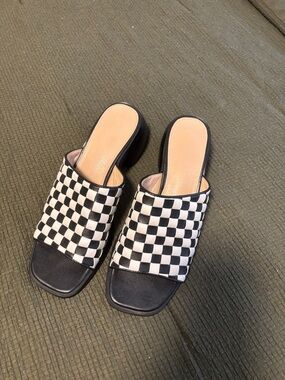 Urban Outfitters Black & White Checkered Slide Heels